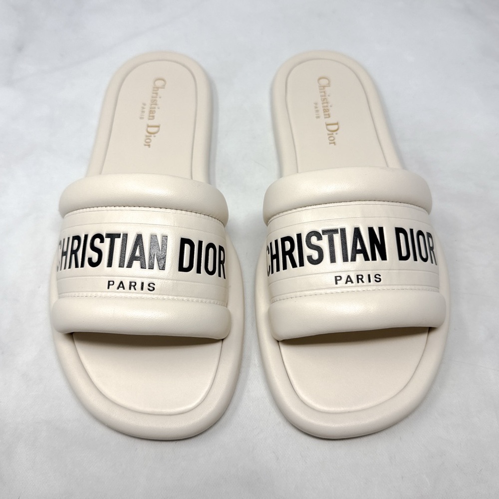 Christian Dior Every-D Logo Lambskin Leather Flat Slide Mule Sandal Shoes 39.5